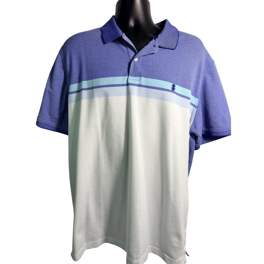 Izod Advantage Performance Polo‎ Shirt Mens XL Blue White Colorblock Stretch